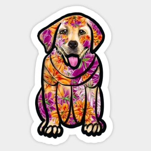 Dogs dog, Labrador retriever in flowers- doggie floral  cute Golden Labrador retriever puppy dog in winter beanie hat Sticker